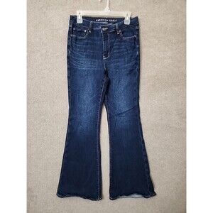 American Eagle Super High Rise Flare Jeans Womens 10 Blue Dark Wash Next Level